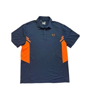 Under Armour Mens HeatGear Polo Shirt XL Loose Fit Navy Blue Orange Colorblock